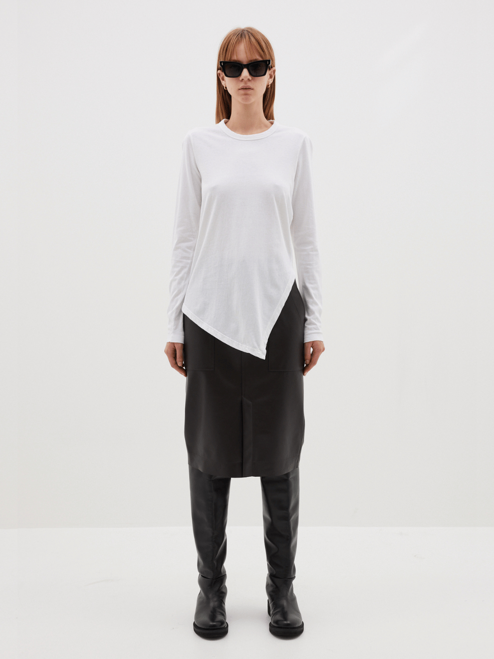 Asymmetric Split Long Sleeve T-Shirt in White