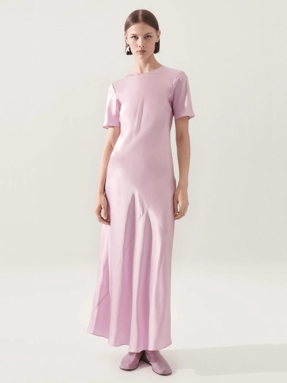 Short Sleeve Bias Dress in Lilac