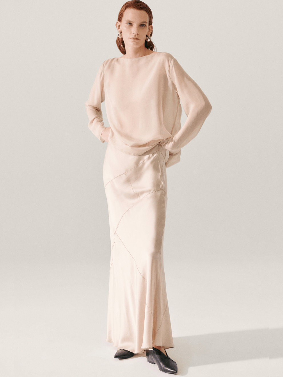 Splice Long Bias Cut Skirt in Hazelnut