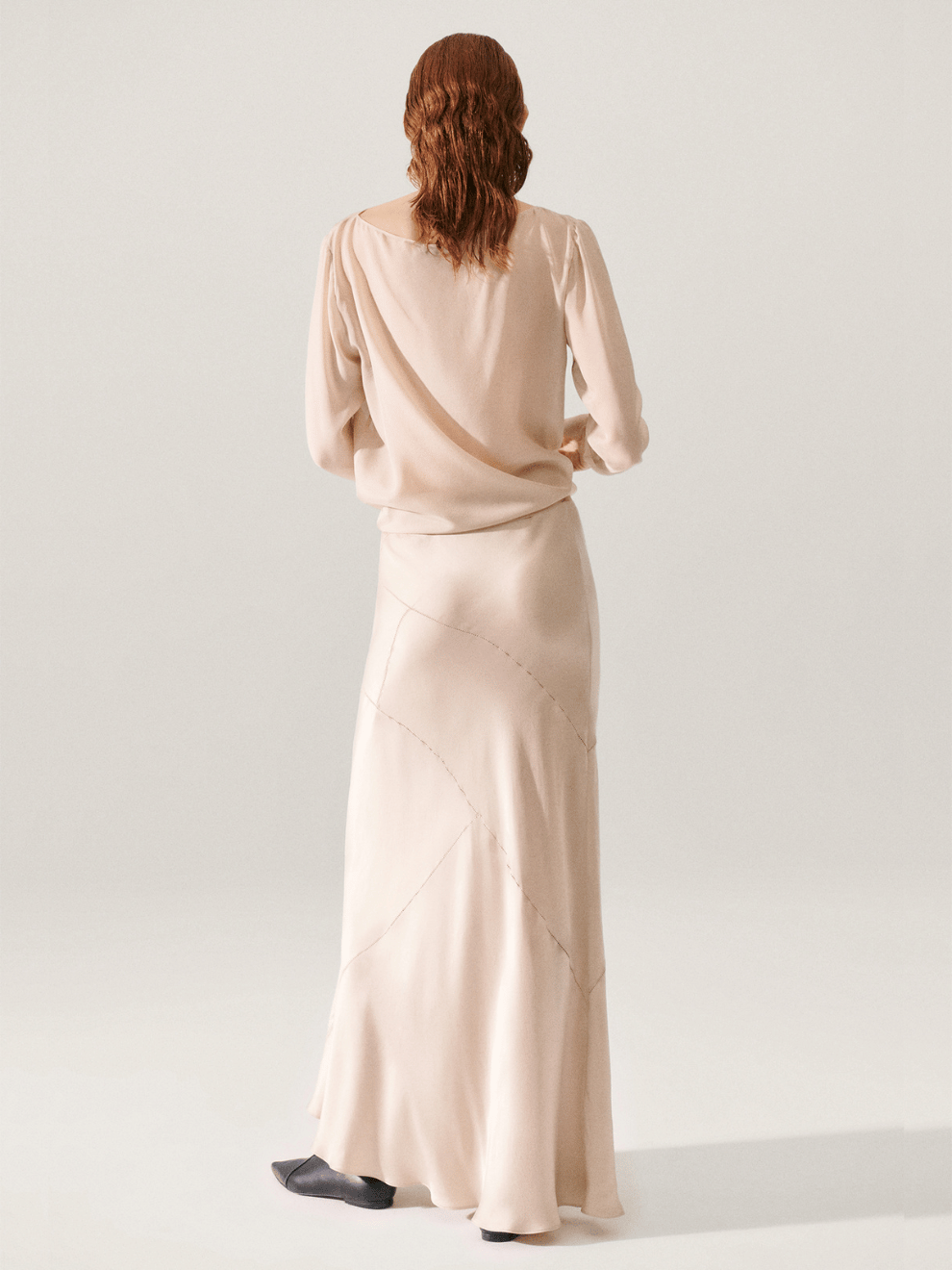 Splice Long Bias Cut Skirt in Hazelnut