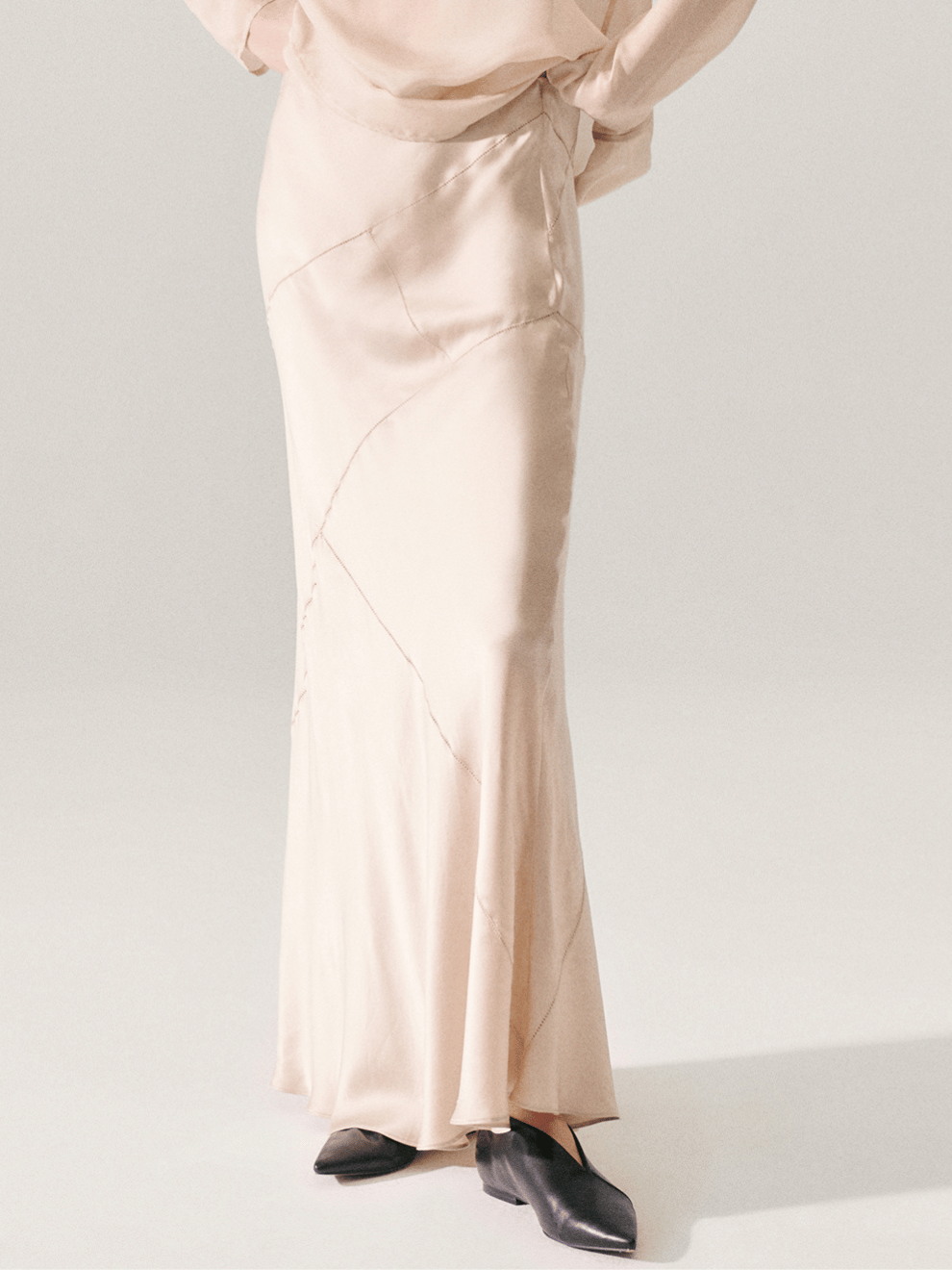 Splice Long Bias Cut Skirt in Hazelnut
