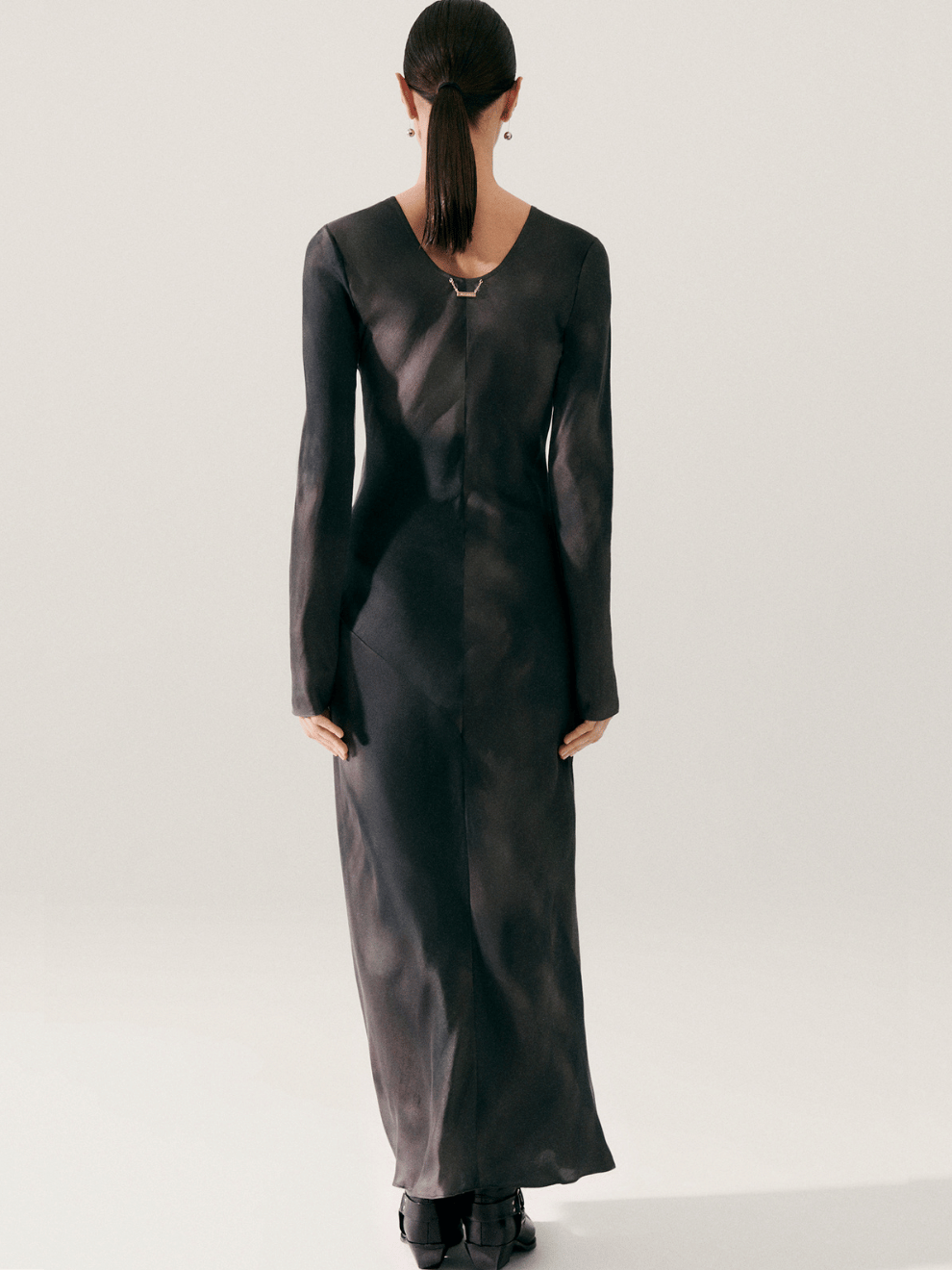 Full Sleeve Bias Cut Dress in Smoke