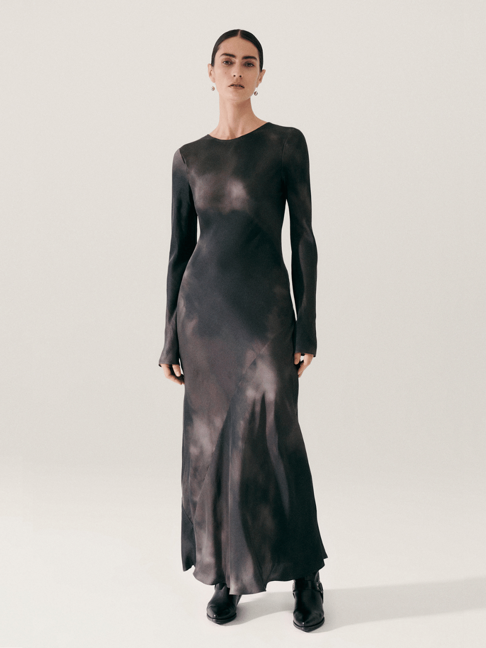 Full Sleeve Bias Cut Dress in Smoke