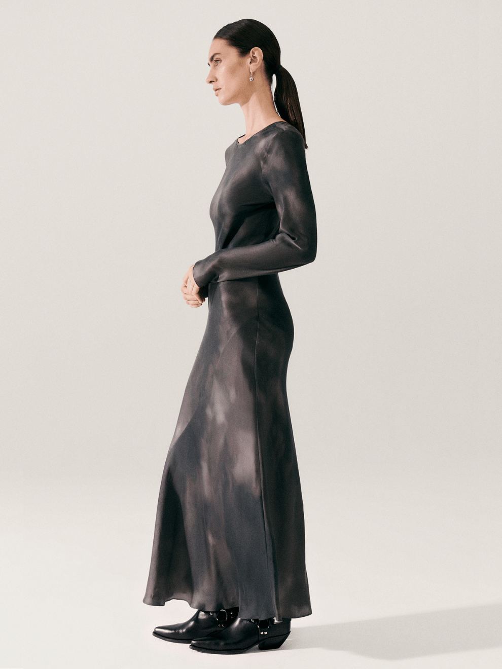 Full Sleeve Bias Cut Dress in Smoke