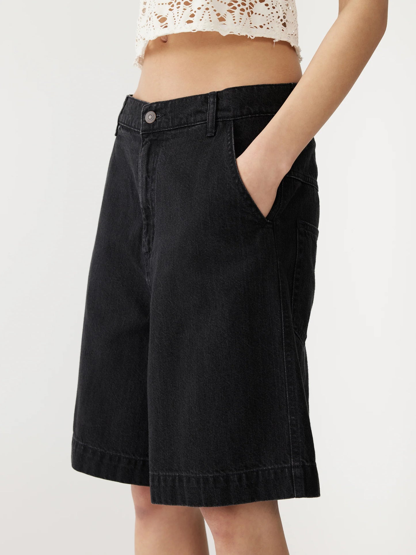 Denim Bermuda Shorts in Black