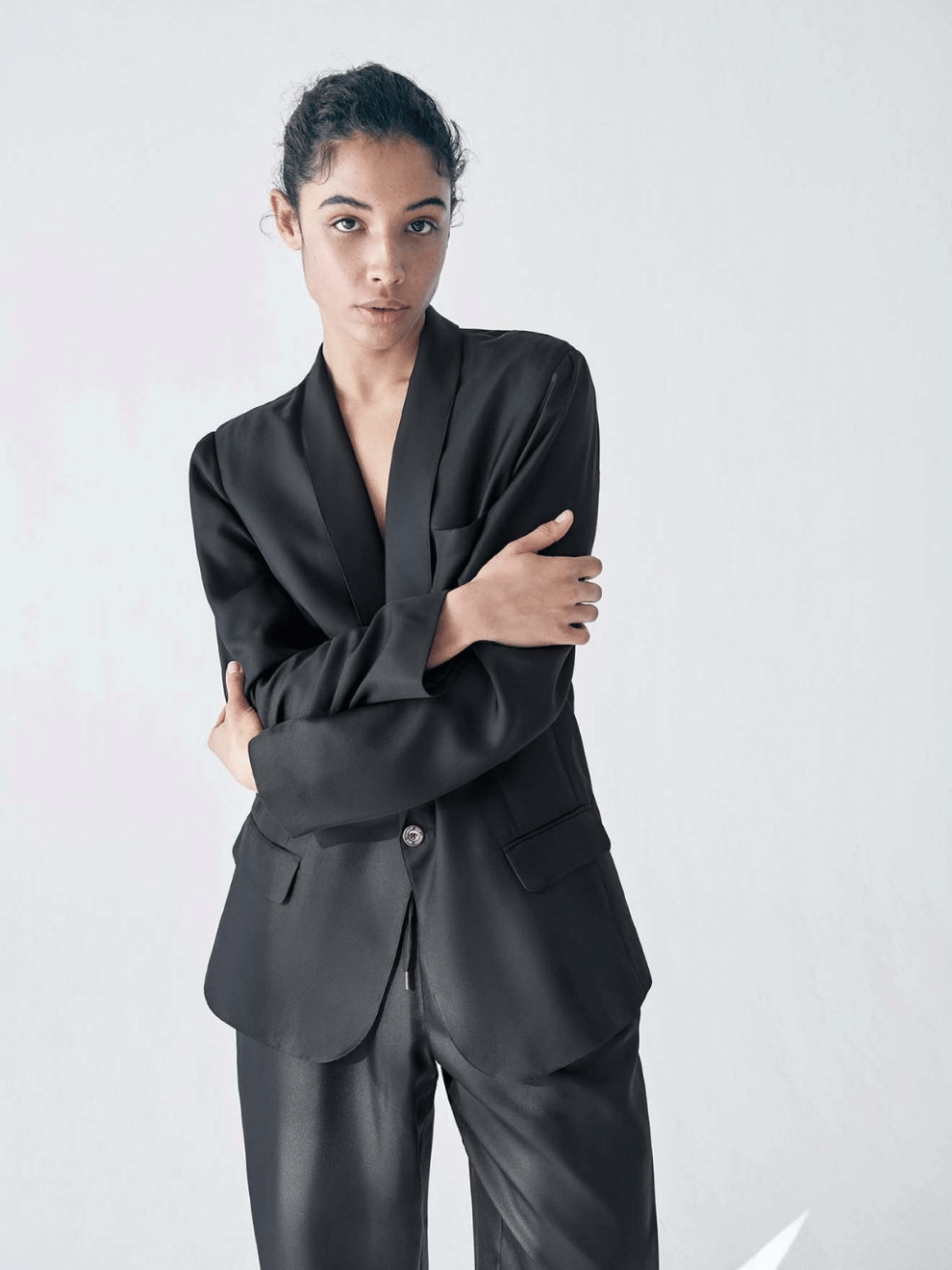 Silk Twill Miami Blazer in Black