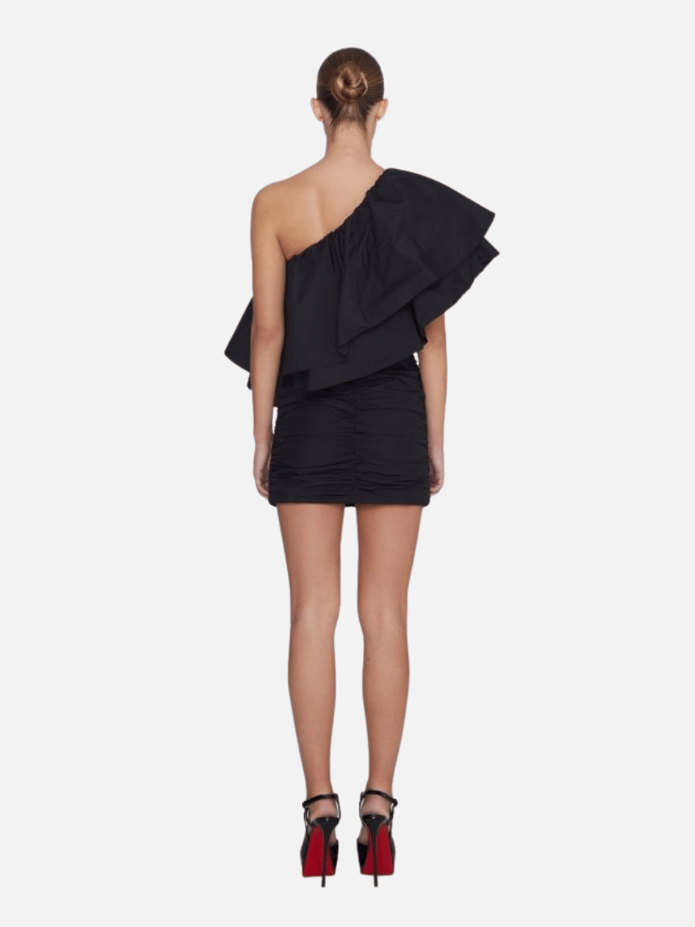 Taft Pleated One-Shoulder Dress in Black