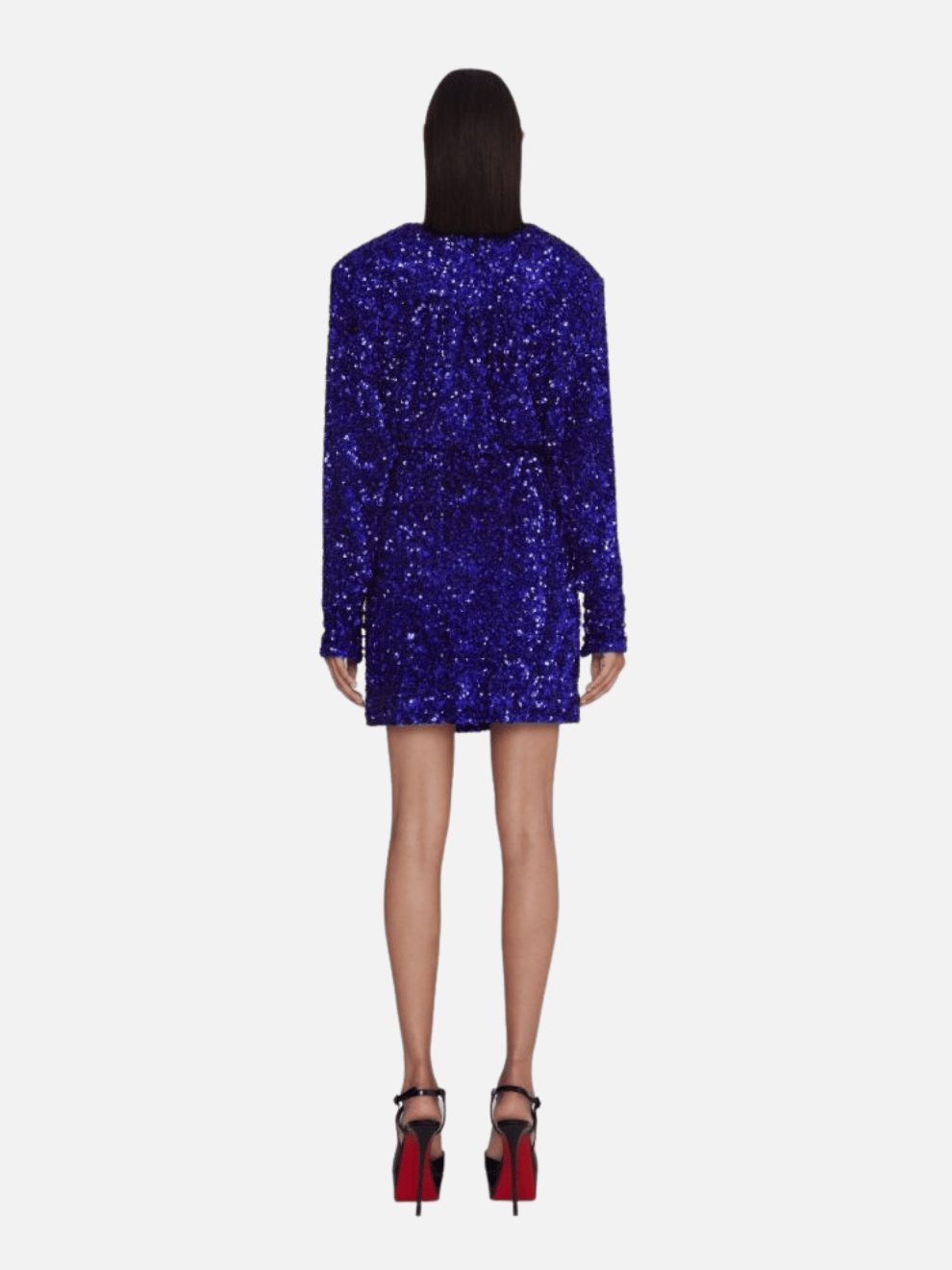 Samantha Sequin Wide Shoulder Wrap Dress in Blue Iris