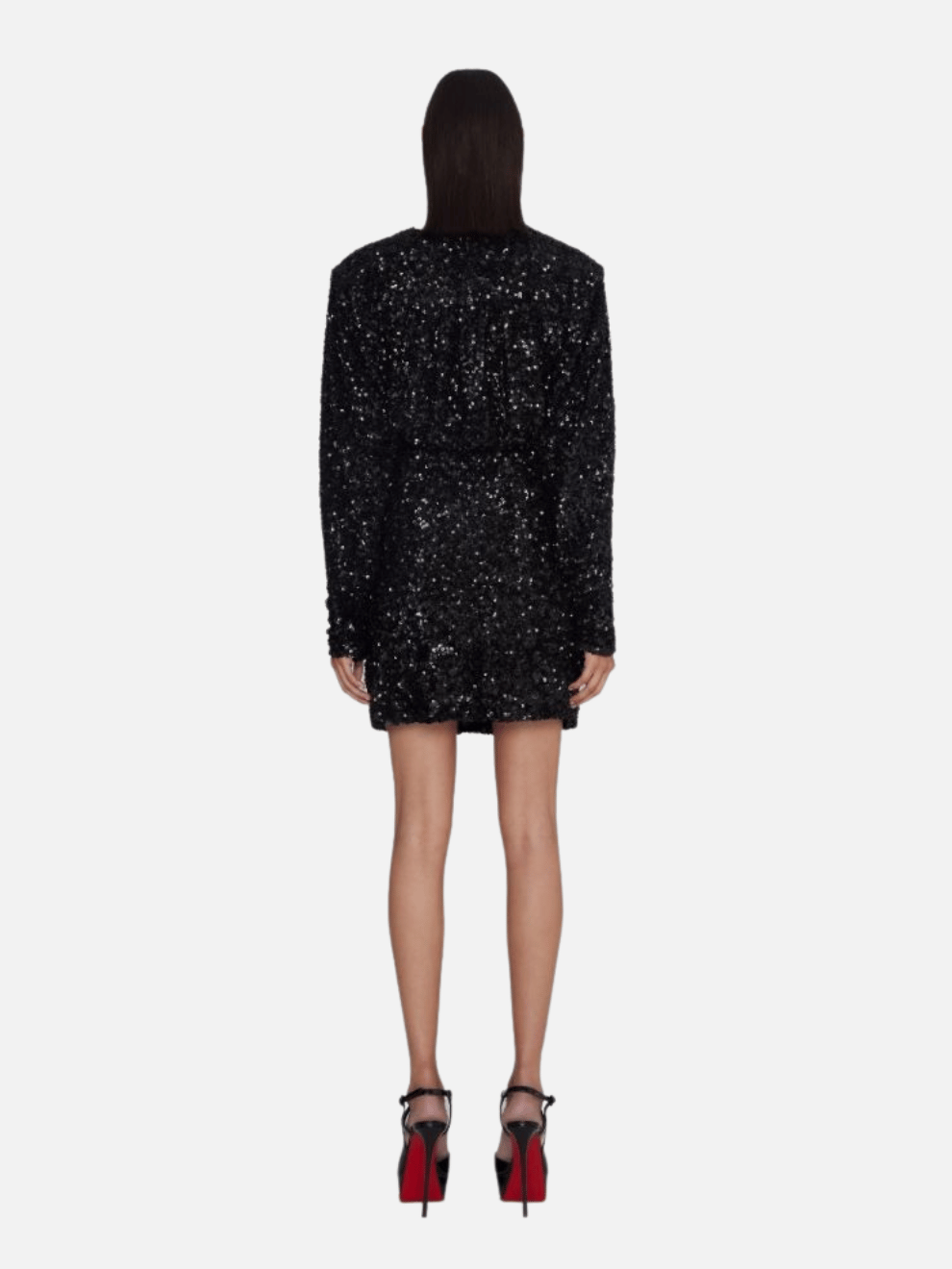 Samantha Sequin Wide Shoulder Wrap Dress in Black