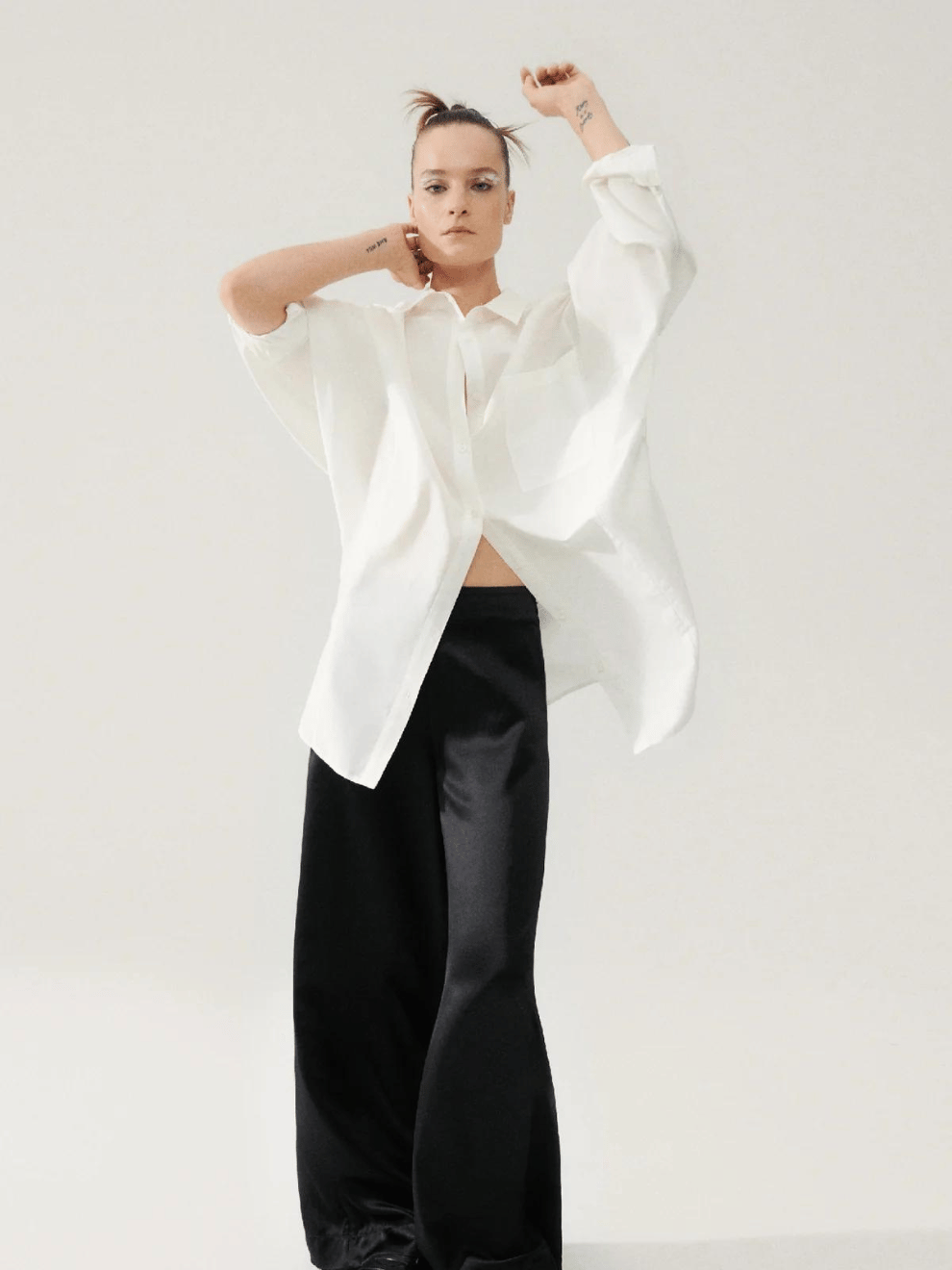 Cotton Silk Round Shirt in White