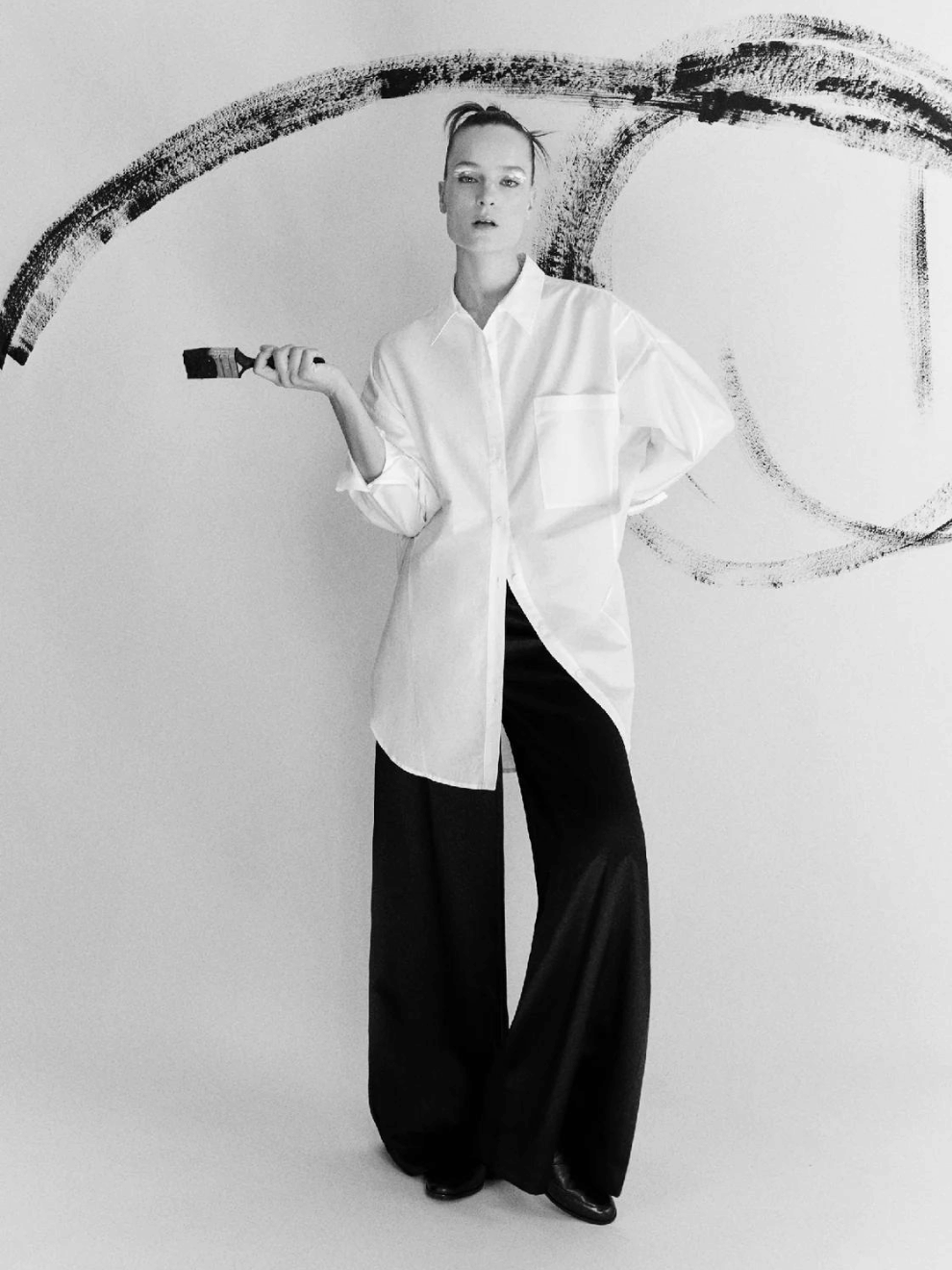 Cotton Silk Round Shirt in White