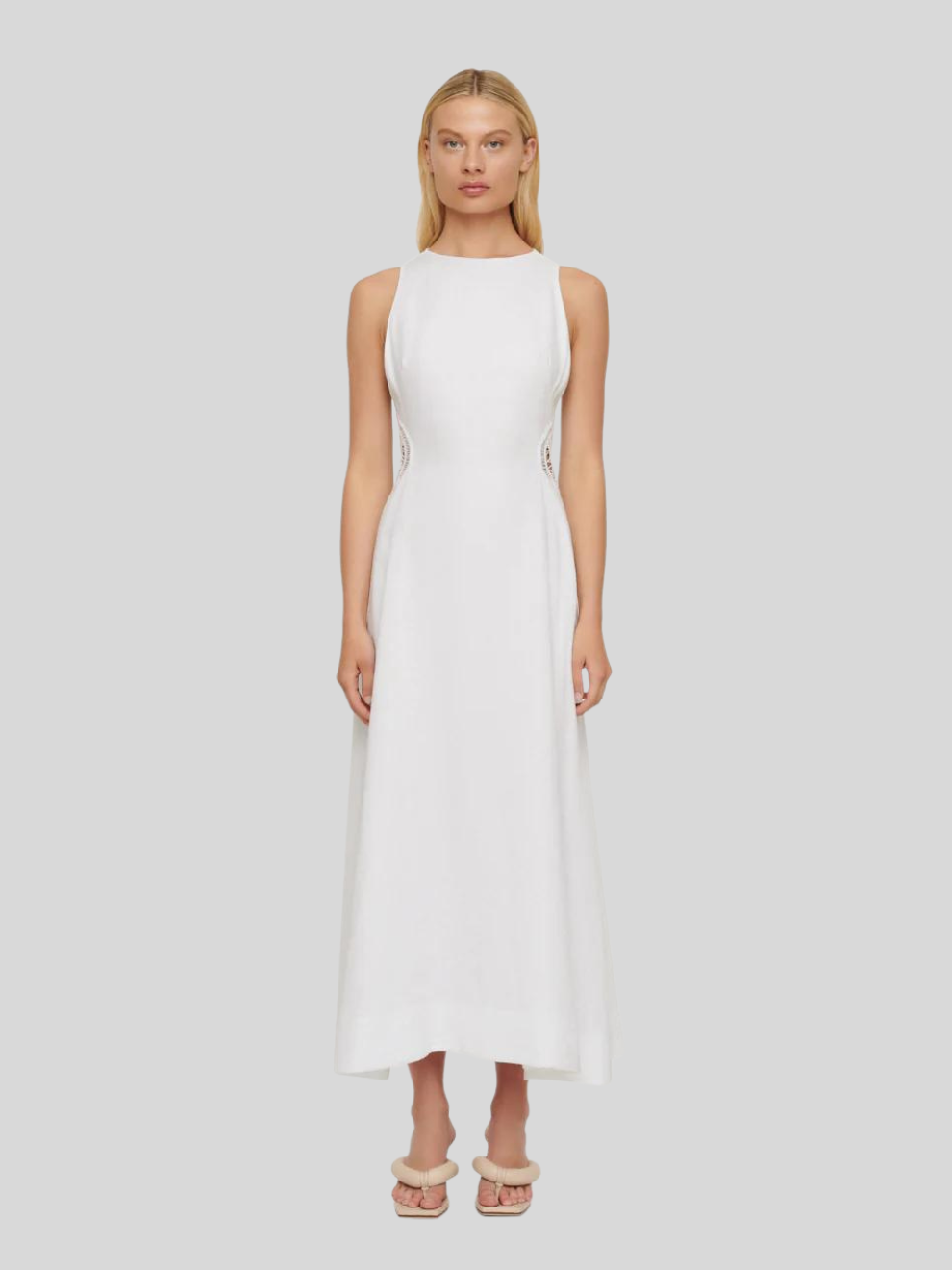 Anja Long Linen Dress in White