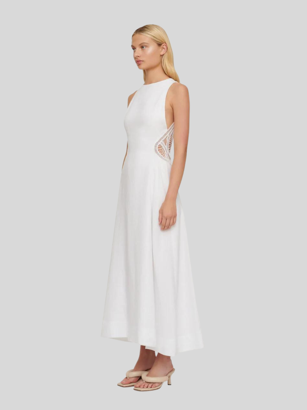 Anja Long Linen Dress in White