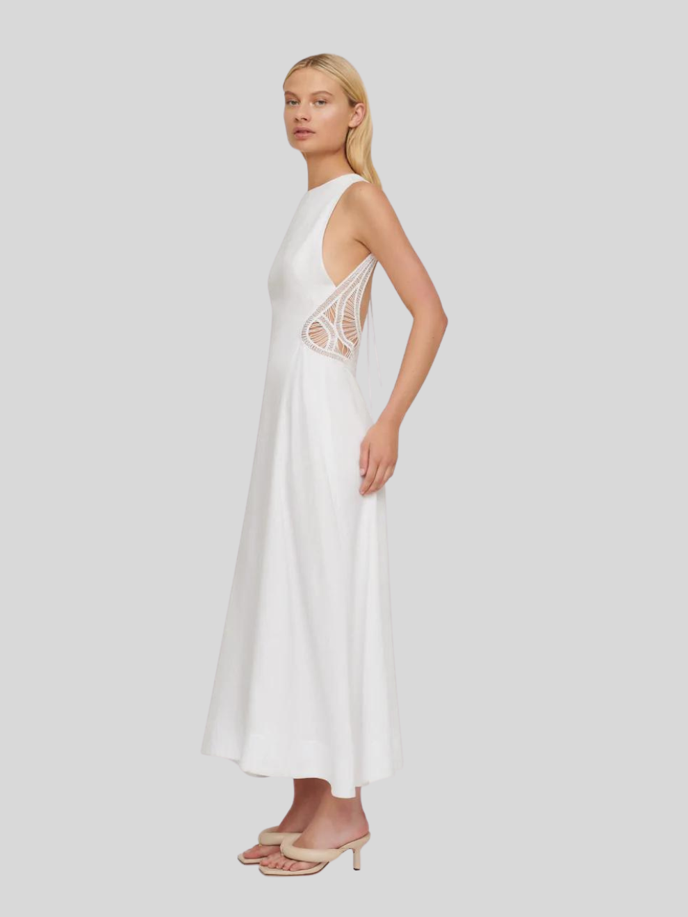 Anja Long Linen Dress in White