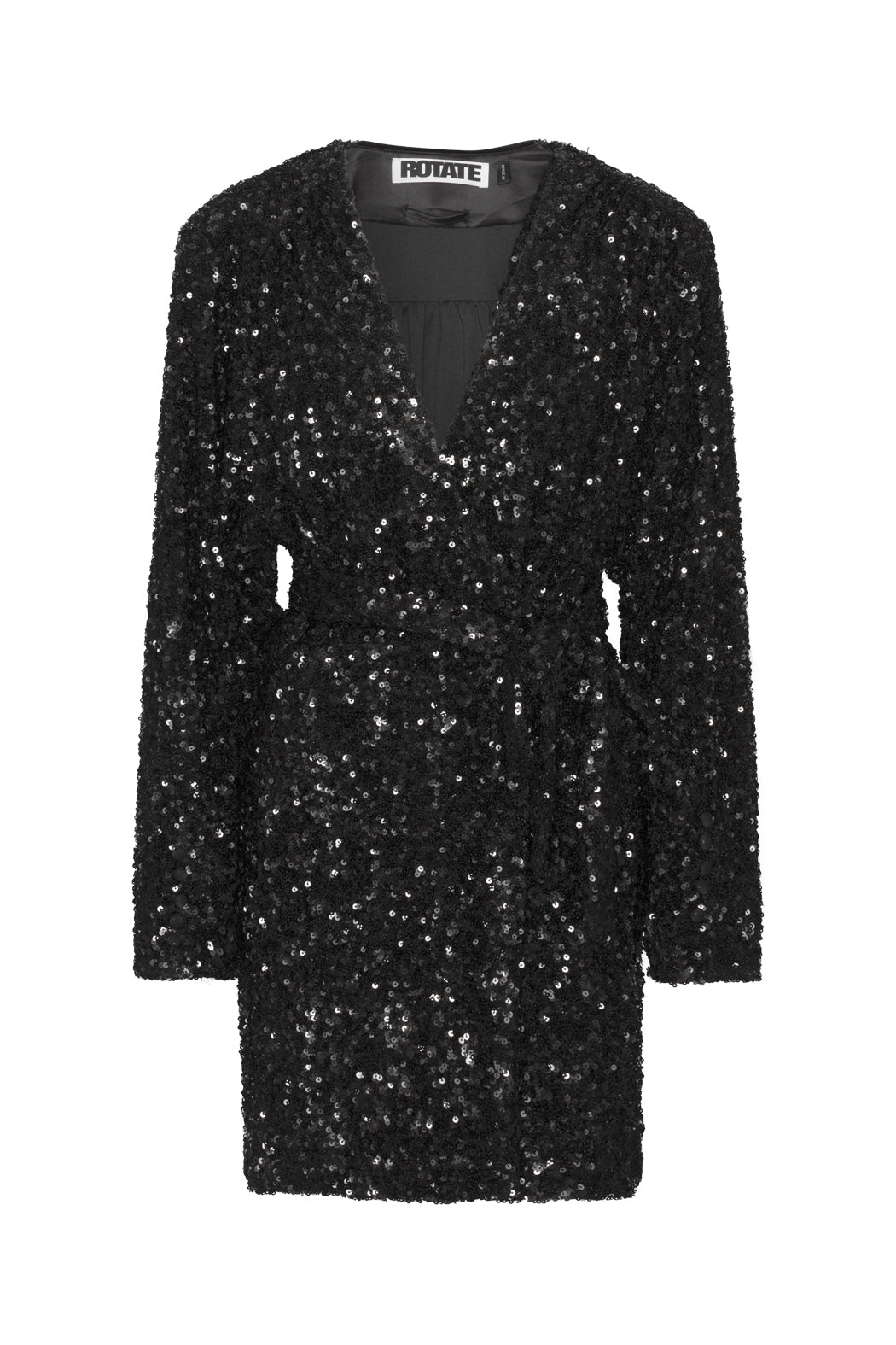Samantha Sequin Wide Shoulder Wrap Dress in Black