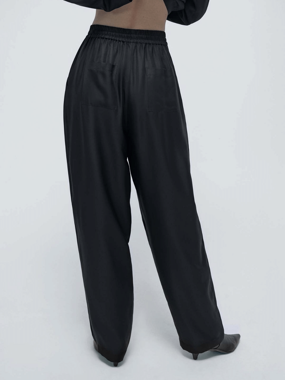 Silk Twill Slouch Pants in Black