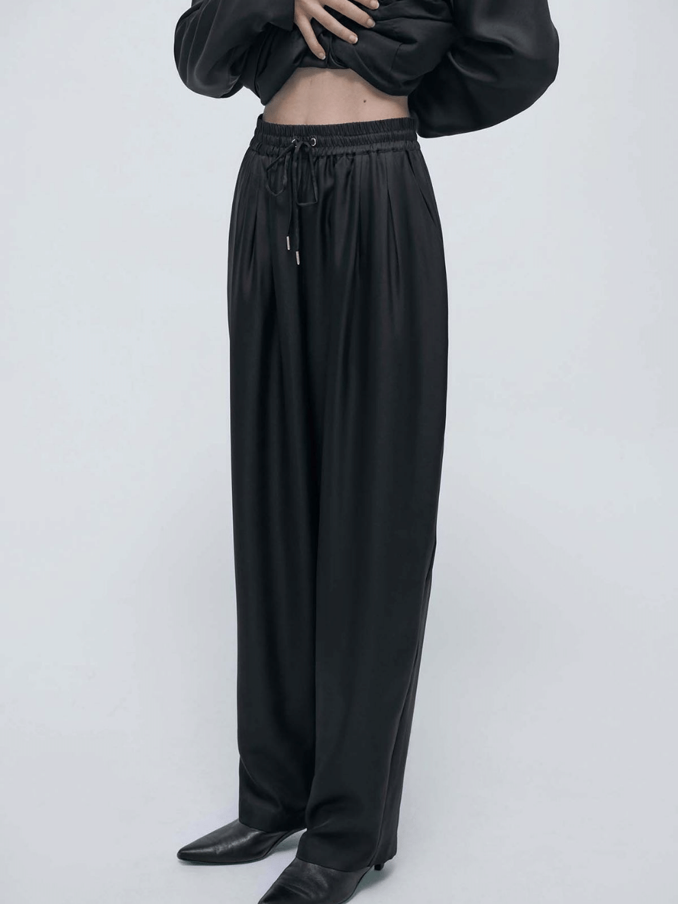 Silk Twill Slouch Pants in Black