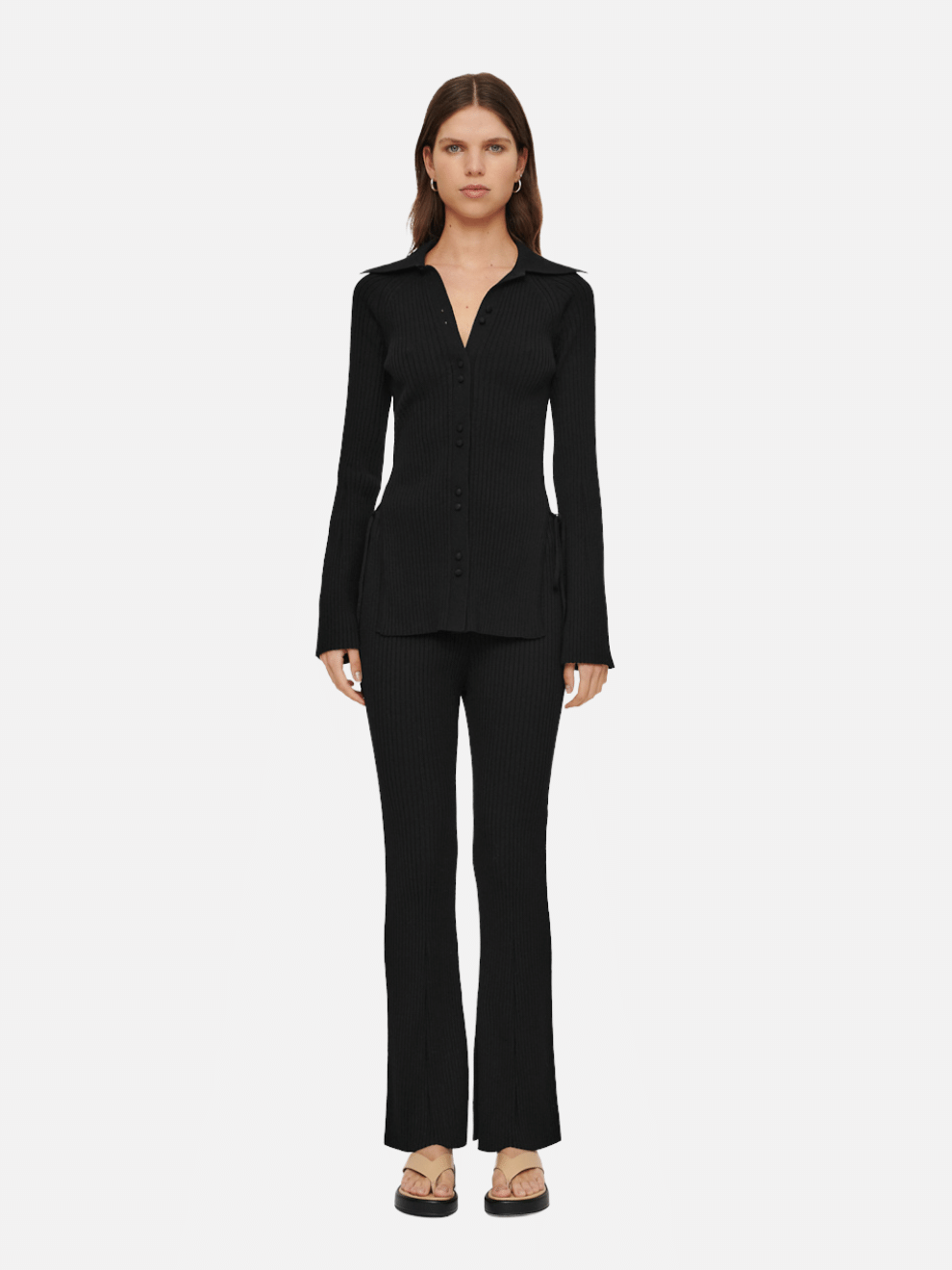 Kaite Rib Knit Pant in Black