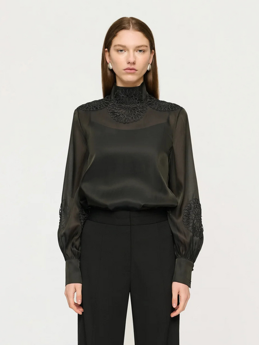 PRE-ORDER Larissa Embroidery Shirt in Black