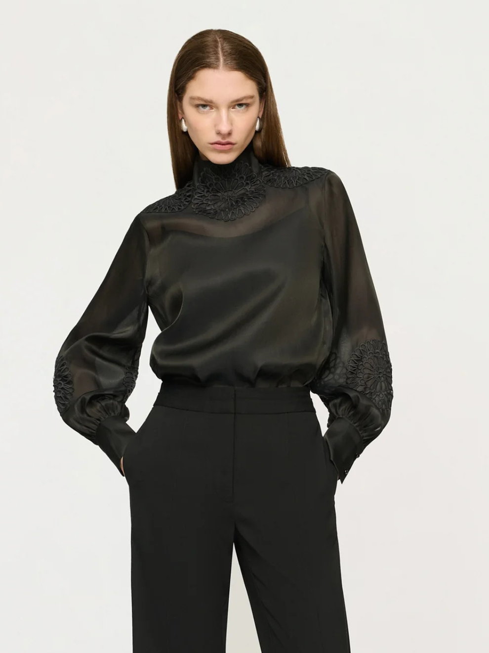 Larissa Embroidery Shirt in Black