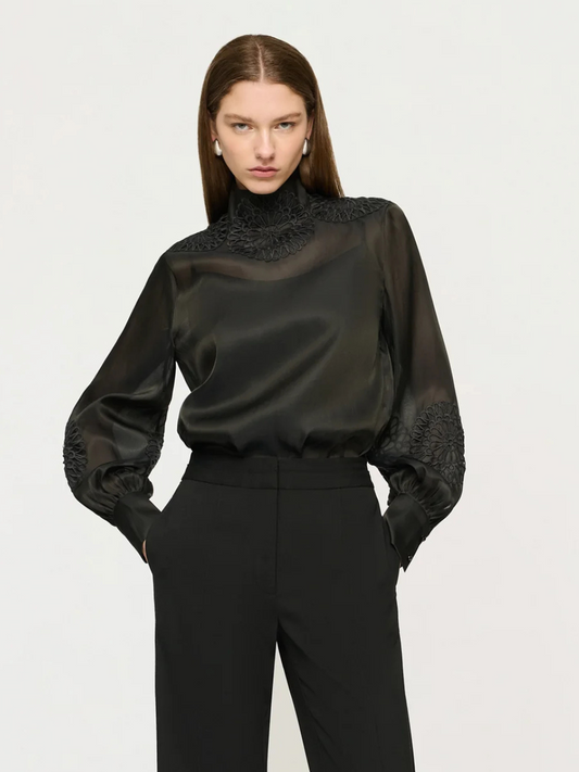 PRE-ORDER Larissa Embroidery Shirt in Black