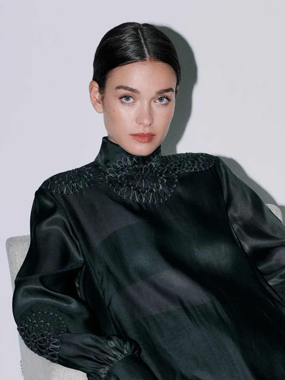 Larissa Embroidery Shirt in Black