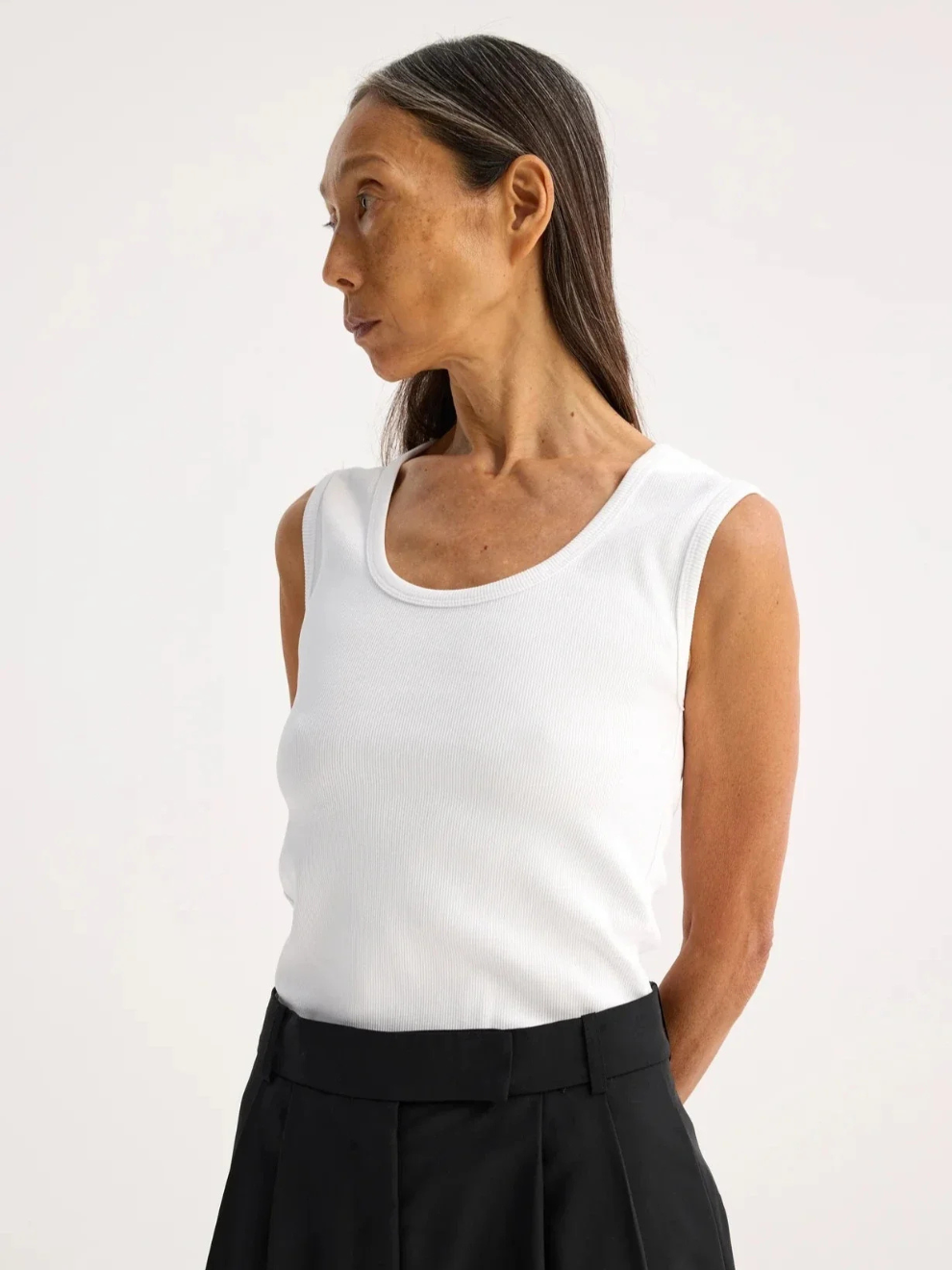 PRE-ORDER Dense Rib Scoop Neck Top in Optic White