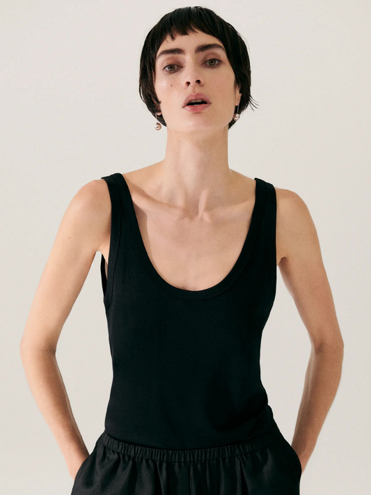 PRE-ORDER Jersey Modal Scoop Tank in Black