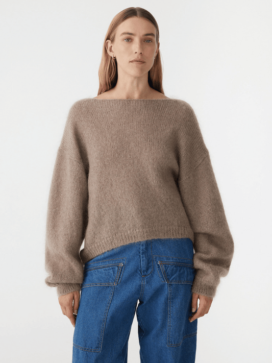 Boxy Mohair Boatneck in Pumice