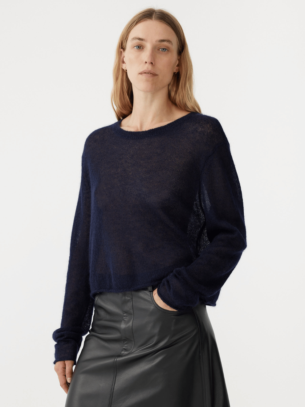 Superfine Mohair Cropped Knit in Ink