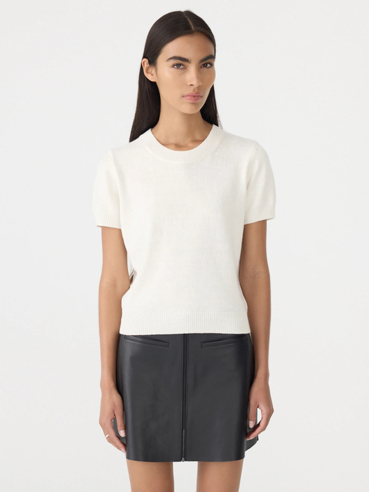 Cotton Linen Slim Short Sleeve Knit in White