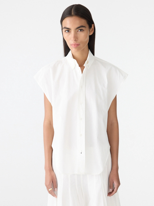 Crushed Cotton Sleeveless Shirt in Natural white