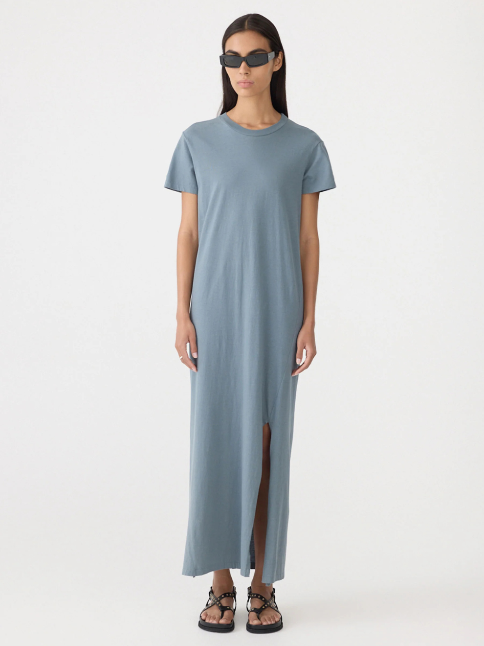 Longerline T-Shirt Dress in Blue Steel