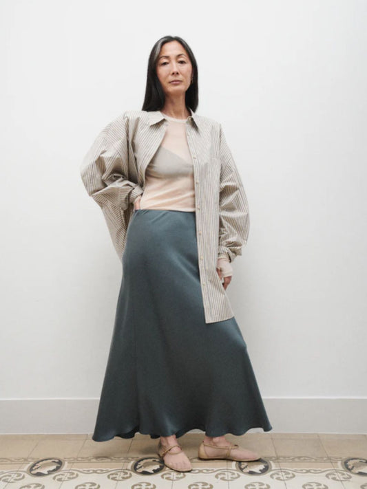 PRE-ORDER Long Bias Cut Skirt in Slate