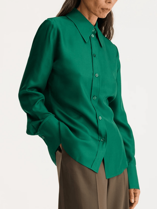 Fitted Silk Shirt in Emerald