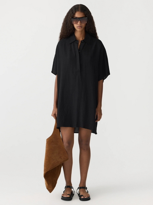 Boxy Placket Dress in Black