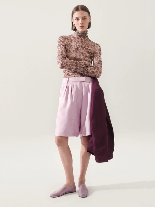 Twill Double Pleated Shorts in Lilac
