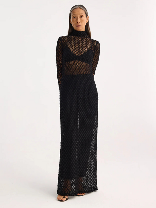 Geometrical Lace Dress in Noir