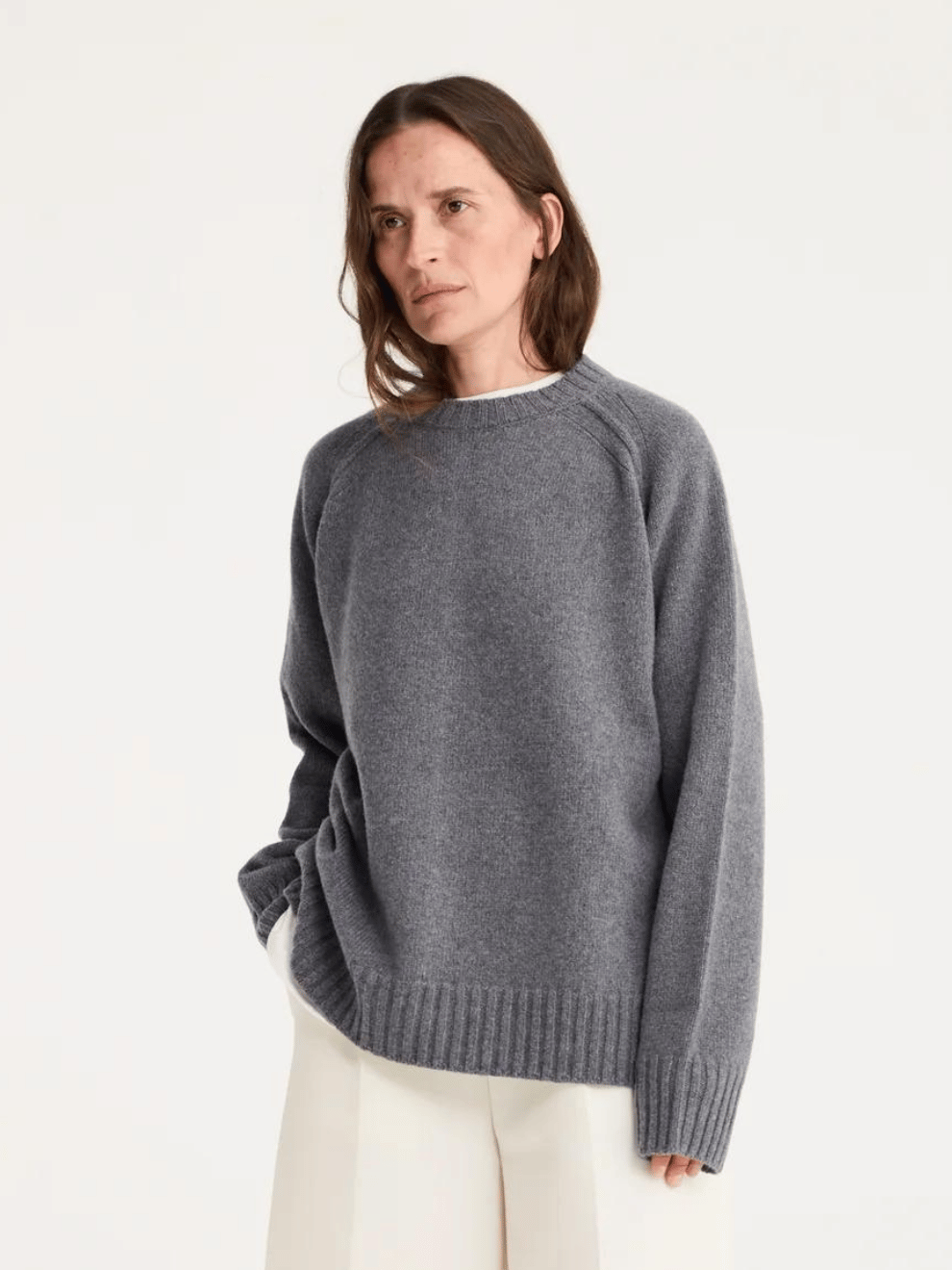 Wool Cashmere Sweater in Mid Grey Melange