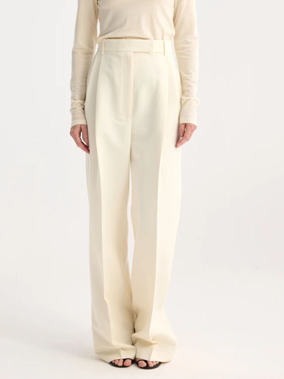 High-Waist Tailored Trousers in Off White