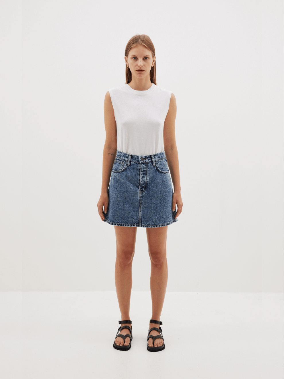 Denim Mini Skirt in Classic Stone Wash