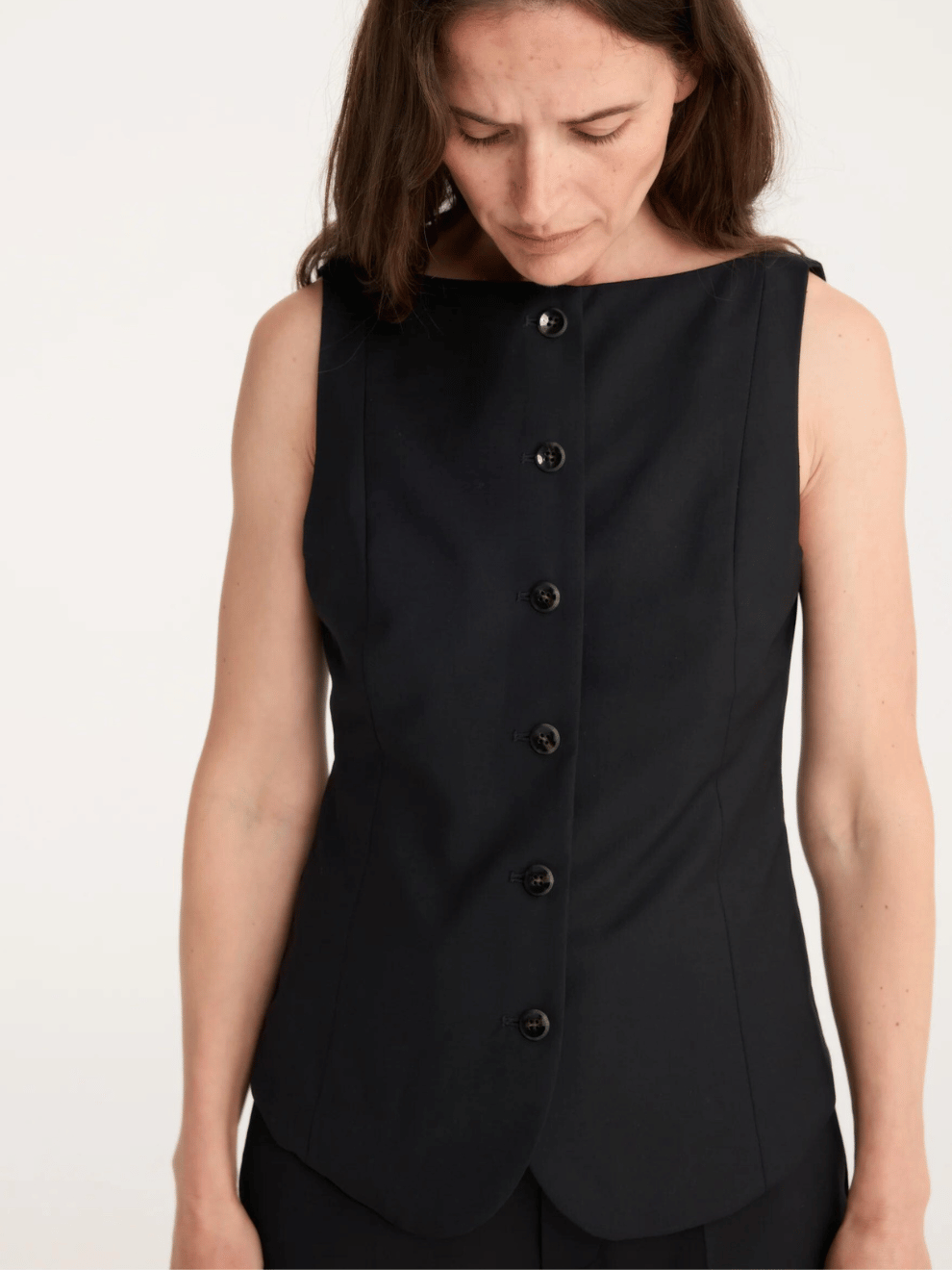 Boat Neck Waistcoat in Black