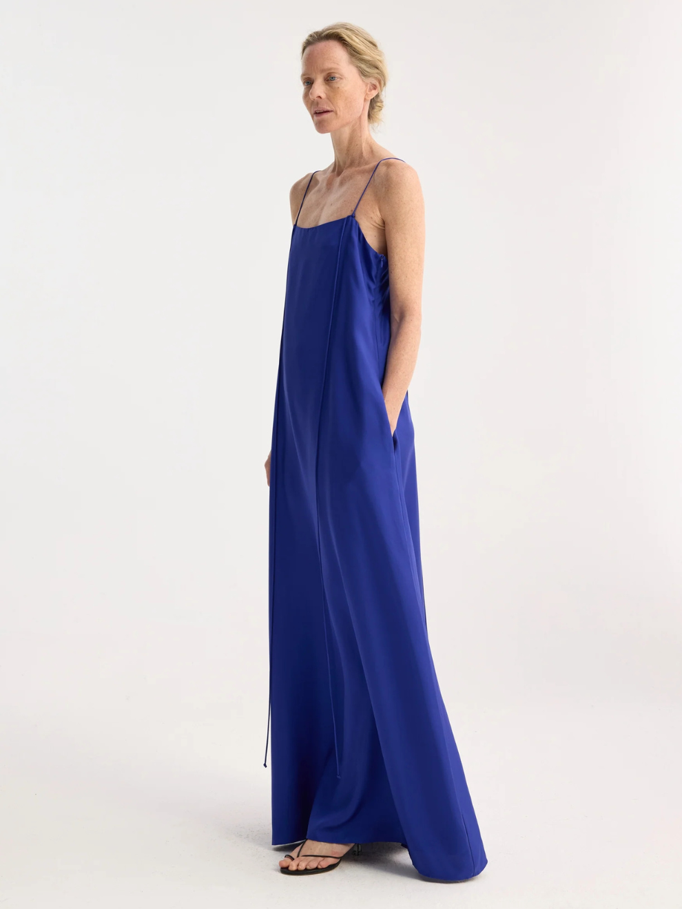 Silk Strap Dress in Electric Blue