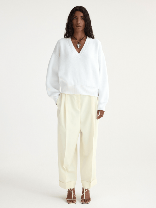 PRE-ORDER V-Neck Knitted Jumper in Optic White