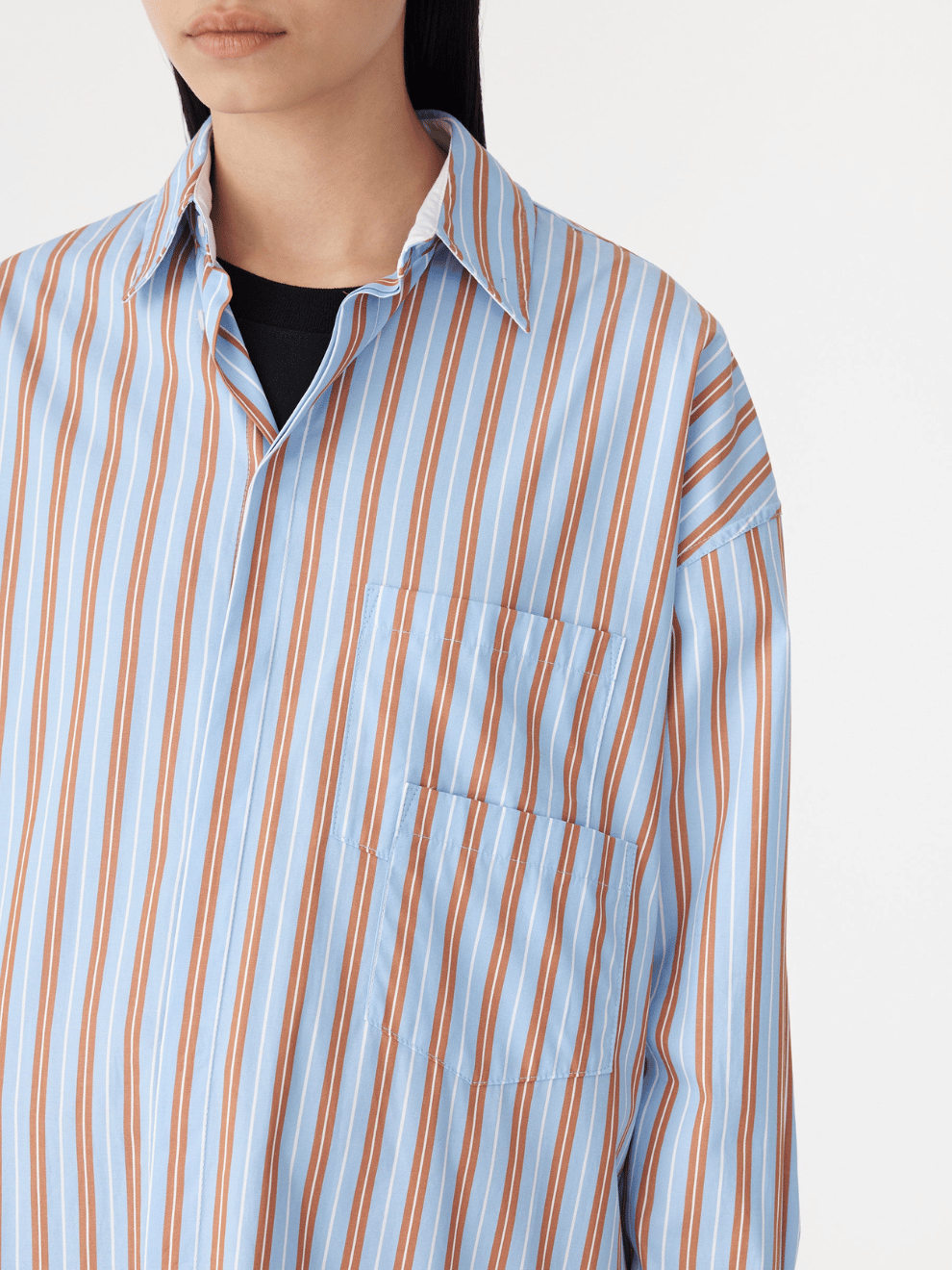 Stripe Boyfriend Shirt in Blue Brown and White