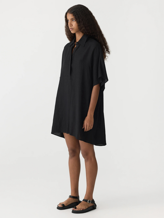 Boxy Placket Dress in Black