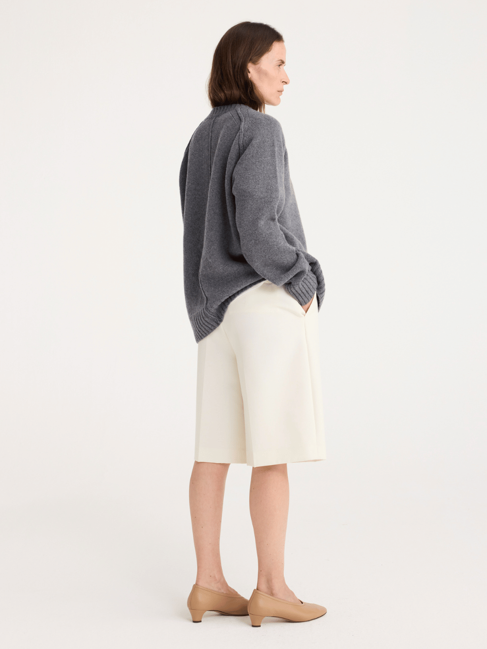 Wool Cashmere Sweater in Mid Grey Melange