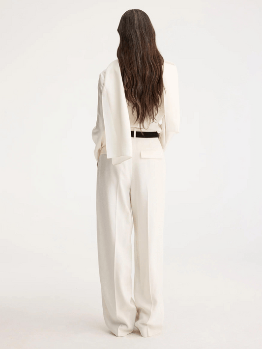 Textured Wide Leg Trousers in Winter White