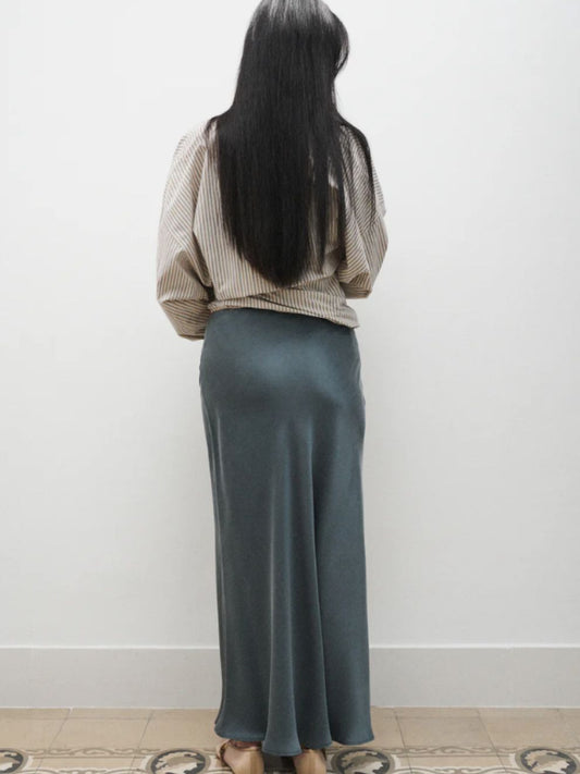 PRE-ORDER Long Bias Cut Skirt in Slate