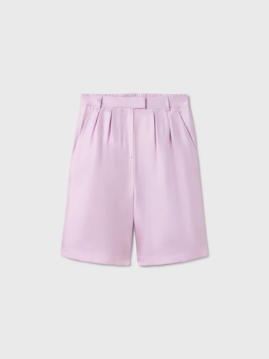 Twill Double Pleated Shorts in Lilac